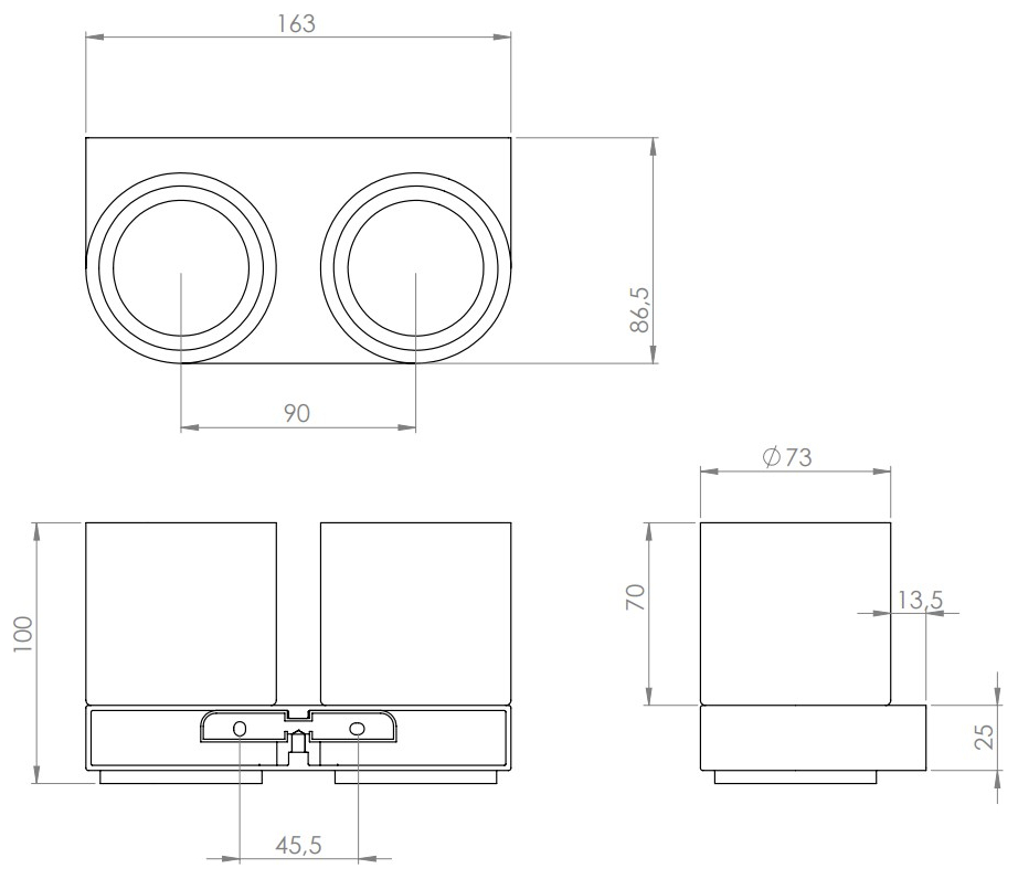 VIGOUR Doppelglashalter derby V3 mit Glas verchromt
