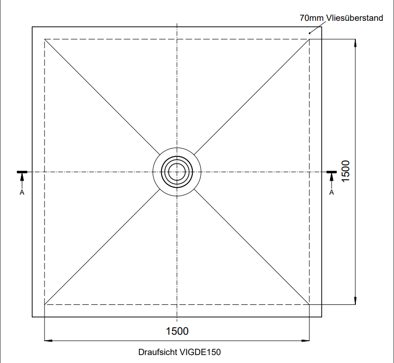 VIGOUR Duschelement individual 2.0, 150x150x5,0cm Ablauf mittig rollstuhlbefahrbar - Bild 2