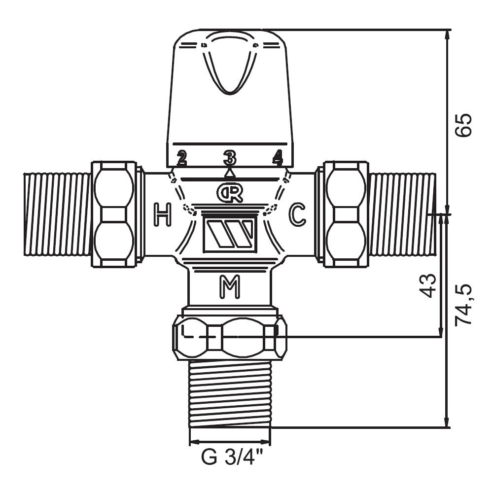 Thermostatischer Brauchwassermischer MMV-S 20 3/4'' AG mit Rückflussverhinderer und Verschraubungen - Bild 2