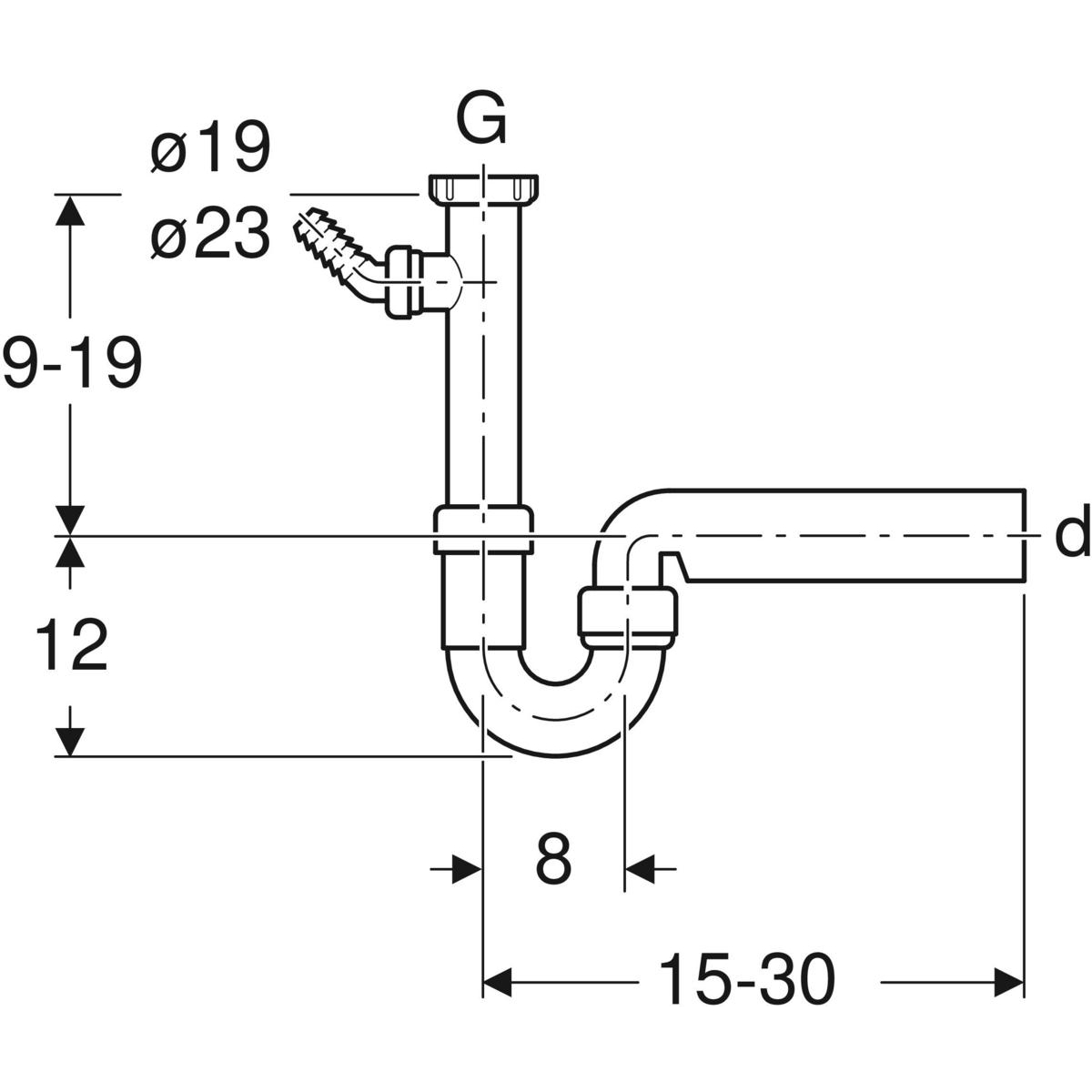Geberit Siphon 1 1/2'' x 40 mm für Spülbecken mit waagerechtem Abgang und Winkelschlauchtülle