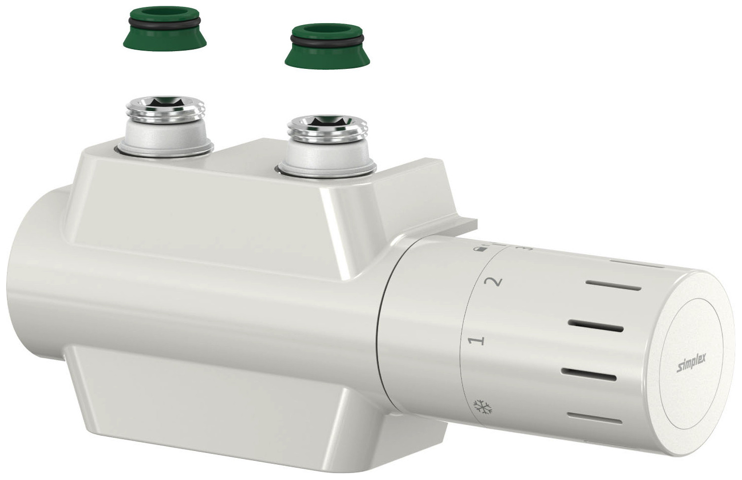 Simplex FL Ventilhahnblock Variodesign Einrohr F12165 mit Design-Thermostatkopf und Blende weiß  - Bild 1