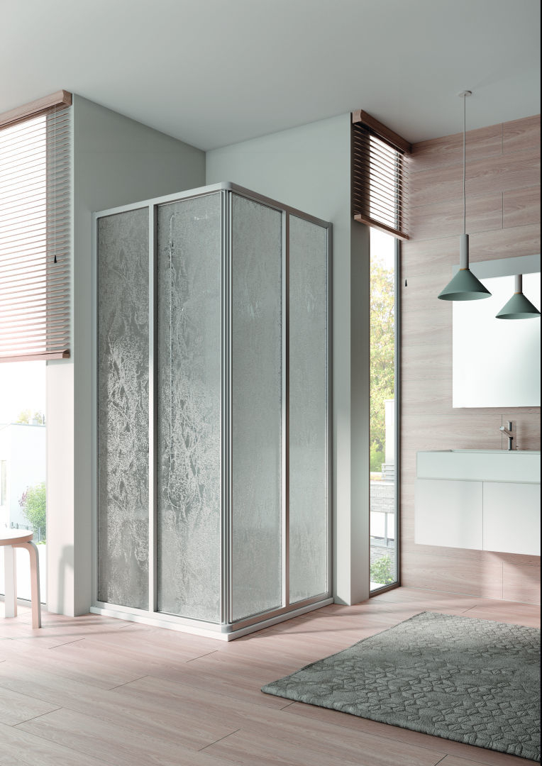 Kermi Eck-Halbteil Nova 2000 Gleittür 800x1750mm Silber Mattglanz, Kunststoffglas Fontana hell