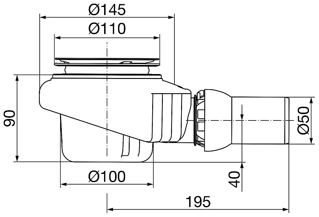 Viega Tempoplex Plus Ablauf 6968.1 Funktionseinheit DN50, Bauhöhe 90mm, Ablauf waagerecht