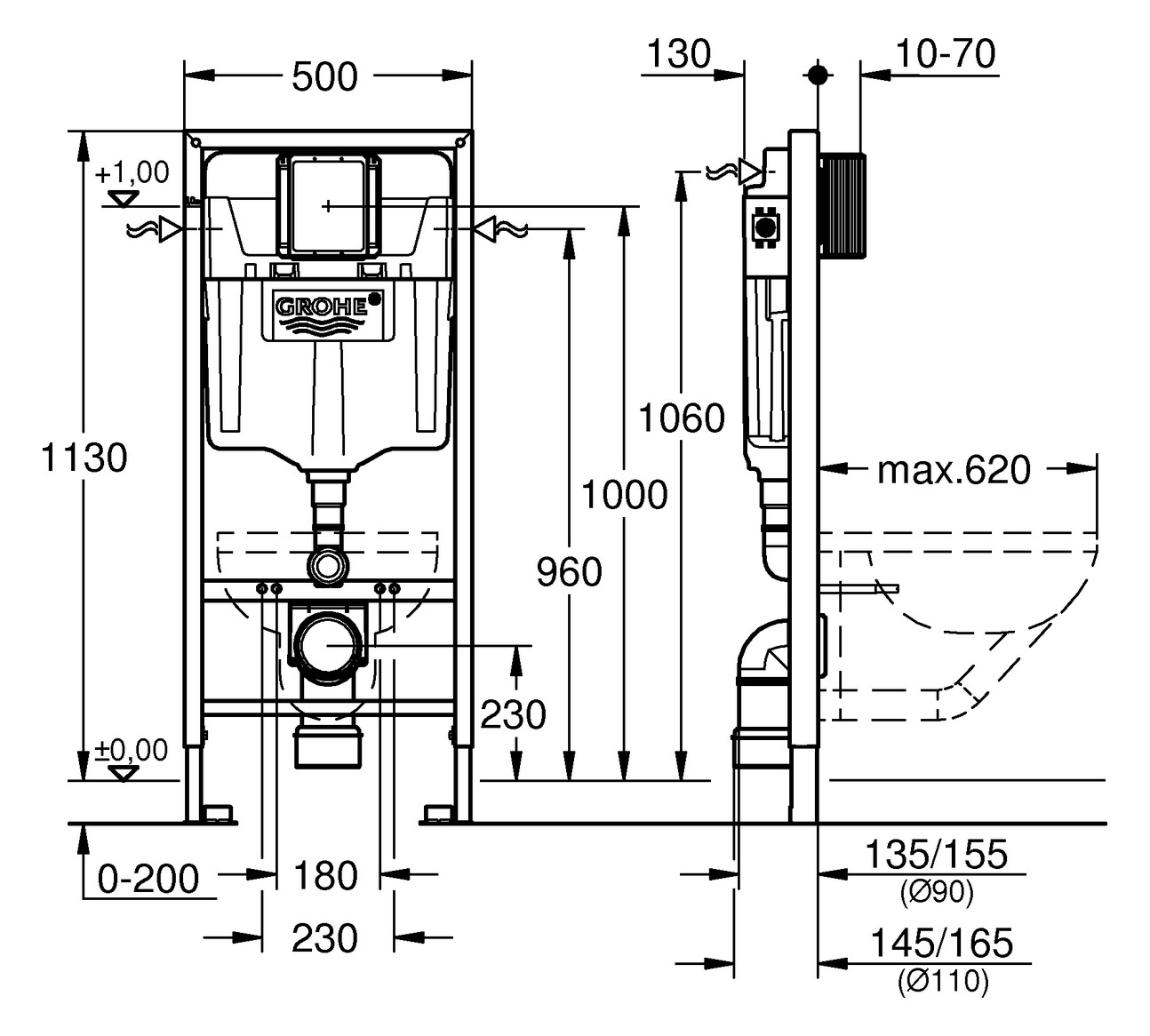 GROHE WC-Element Rapid SL BH 113 cm mit UP-Spülkasten und Spülstromdrossel 39863000 - Bild 2