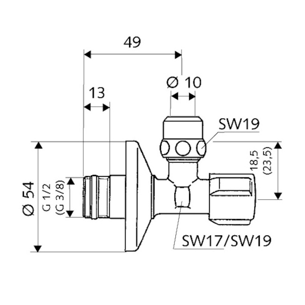 SCHELL Eckventil COMFORT-Griff, Schubrosette 54 mm, DN 15 G 1/2'' AG mit ASAG easy
