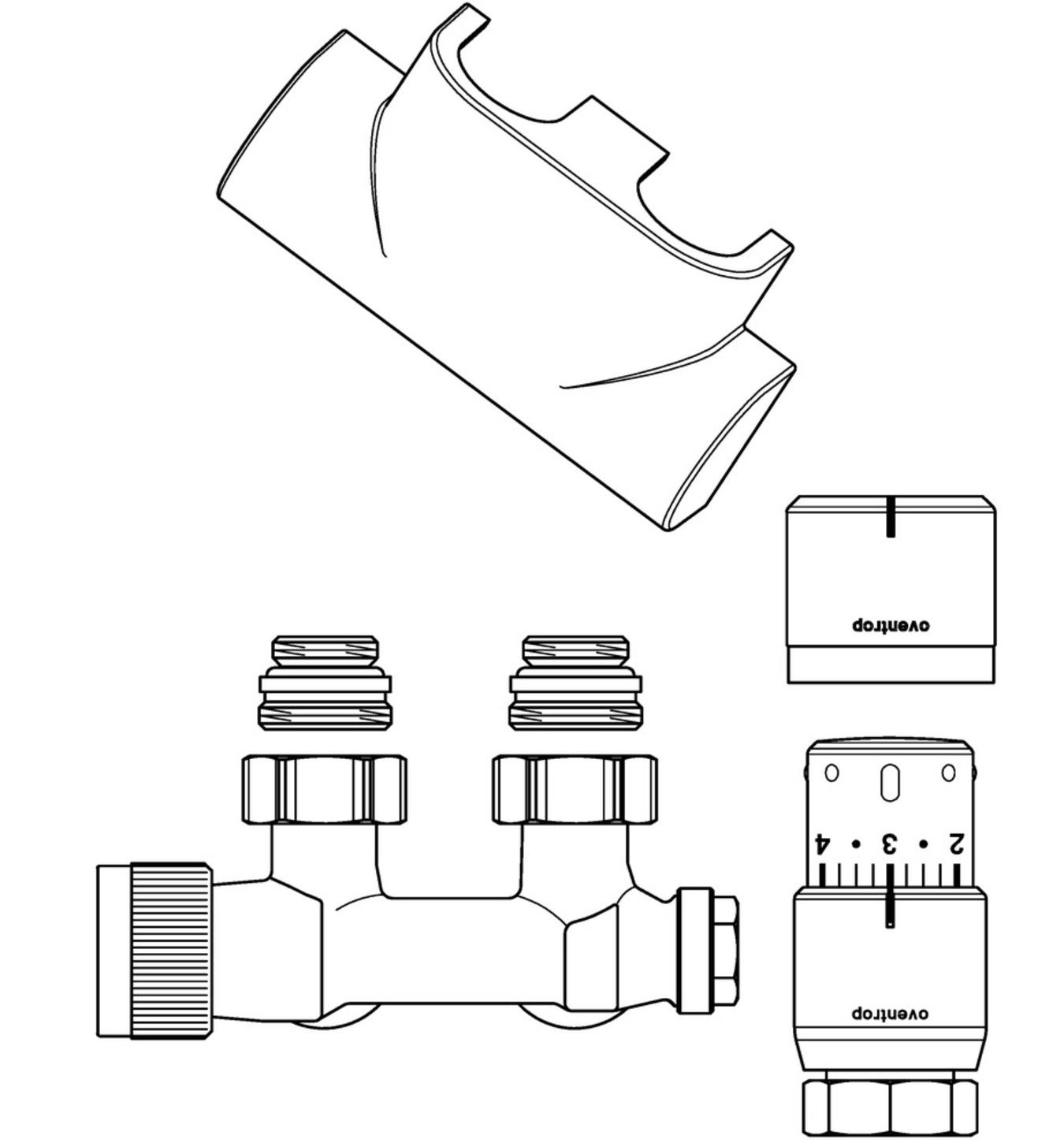 Multiblock-T-Anschluss-Set, Eckform weiß, mit Thermostatkopf Uni SH, für Badheizkörper - Bild 2