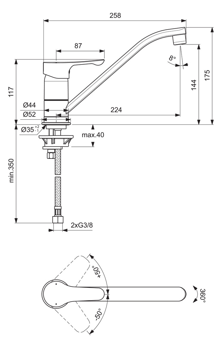 Ideal Standard Küchenarmatur ALPHA Ausladung 224 mm chrom BC490AA - Bild 2