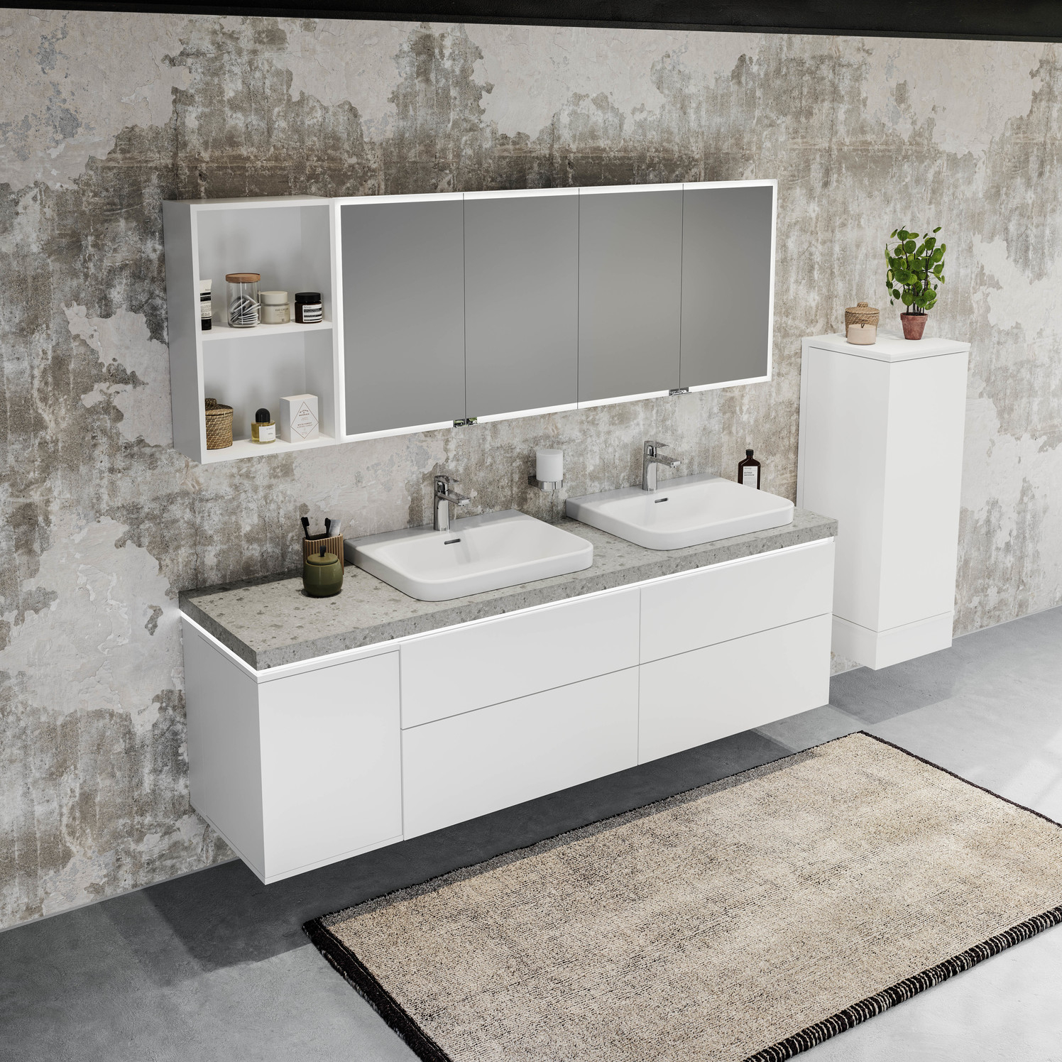 VIGOUR Aufsatz-Waschtisch derby V3 60x48cm geschliffen PflegetectPlus weiss mit Hahnloch+Überlauf