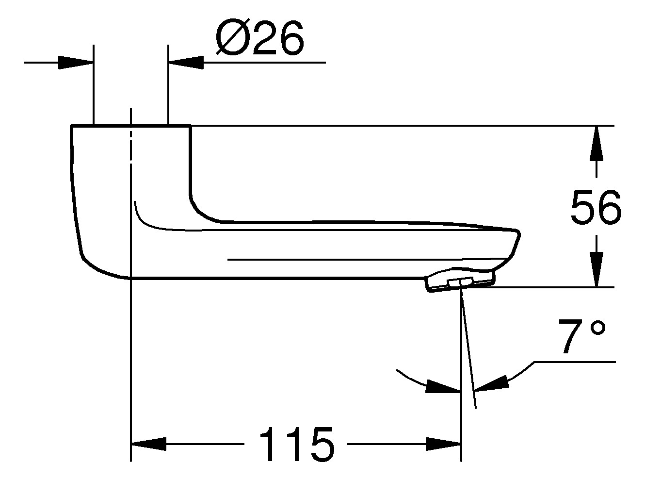 GROHE Gussauslauf 13378 chrom Ausladung 115 mm