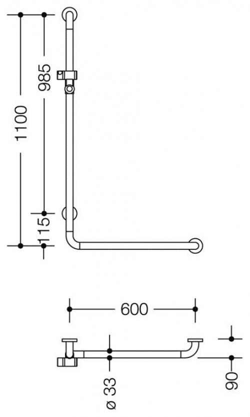 HEWI Serie 801 Winkelgriff mit Brausehalter H1100 mm B 600 mm reinweiß 801.33.210.99 - Bild 2