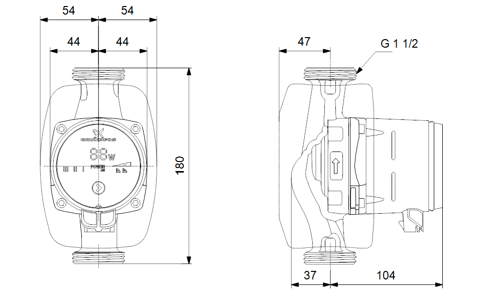 GRUNDFOS Hocheffizienz Umwälzpumpe ALPHA1 25-60 N Edelstahl 180mm, G 1 1/2, 99160424 - Bild 2