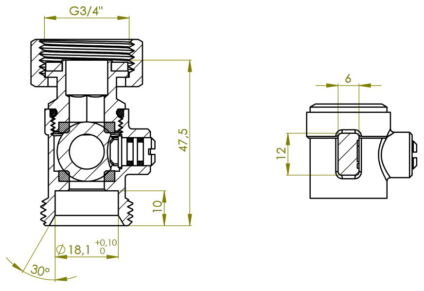 Zweirohr-Hahnblock 3/4'' AG Durchgangsform absperrbar, Konus lose, 10 bar, Rohrabstand 50mm - Bild 3