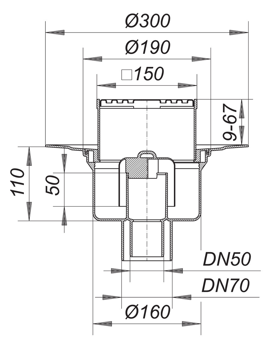 DALLMER Bodenablauf 61 HT/KE DN 50/ DN 70 Edelstahl-Rost 150x150 mm 611253 - Bild 2