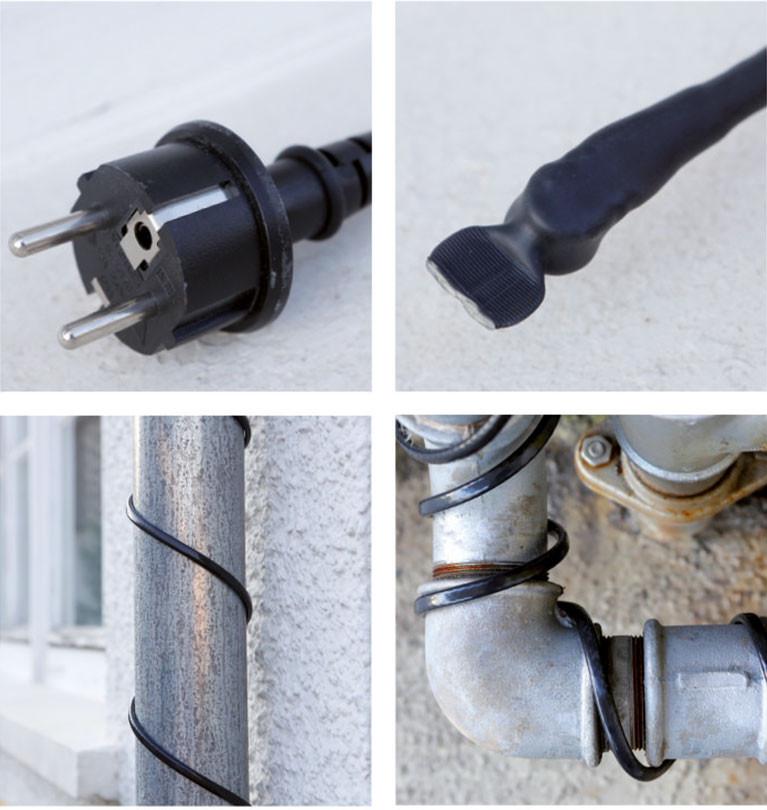 Eis-Stop Heizkabel Frostschutz 2m beheizt mit Anschlusskabel, Thermostat und Schukostecker IP44 - Bild 3