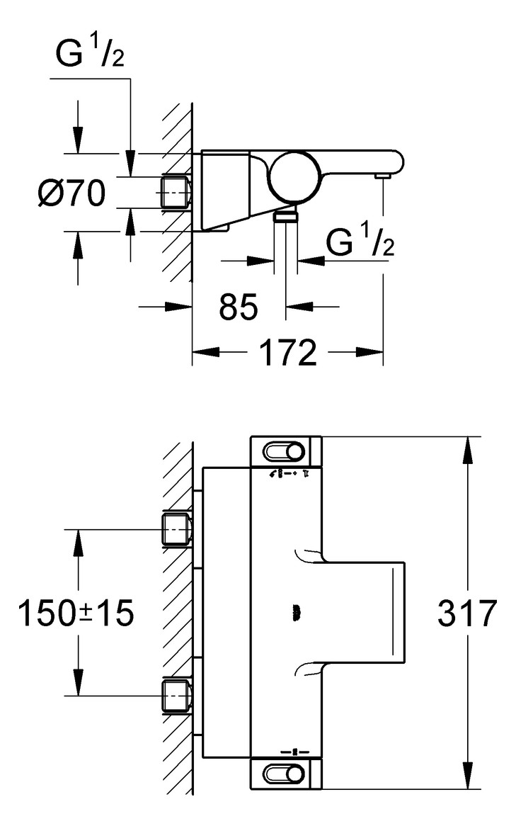GROHE Thermostat Wannenbatterie Grohtherm 2000 Wandmontage 34464001 - Bild 2
