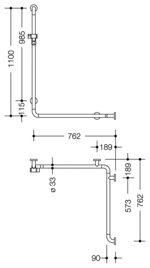 HEWI Serie 801 Dusch-Wannenhandlauf 1100 x 762 mm Brausehalter reinweiß 801.35.210.99 - Bild 2