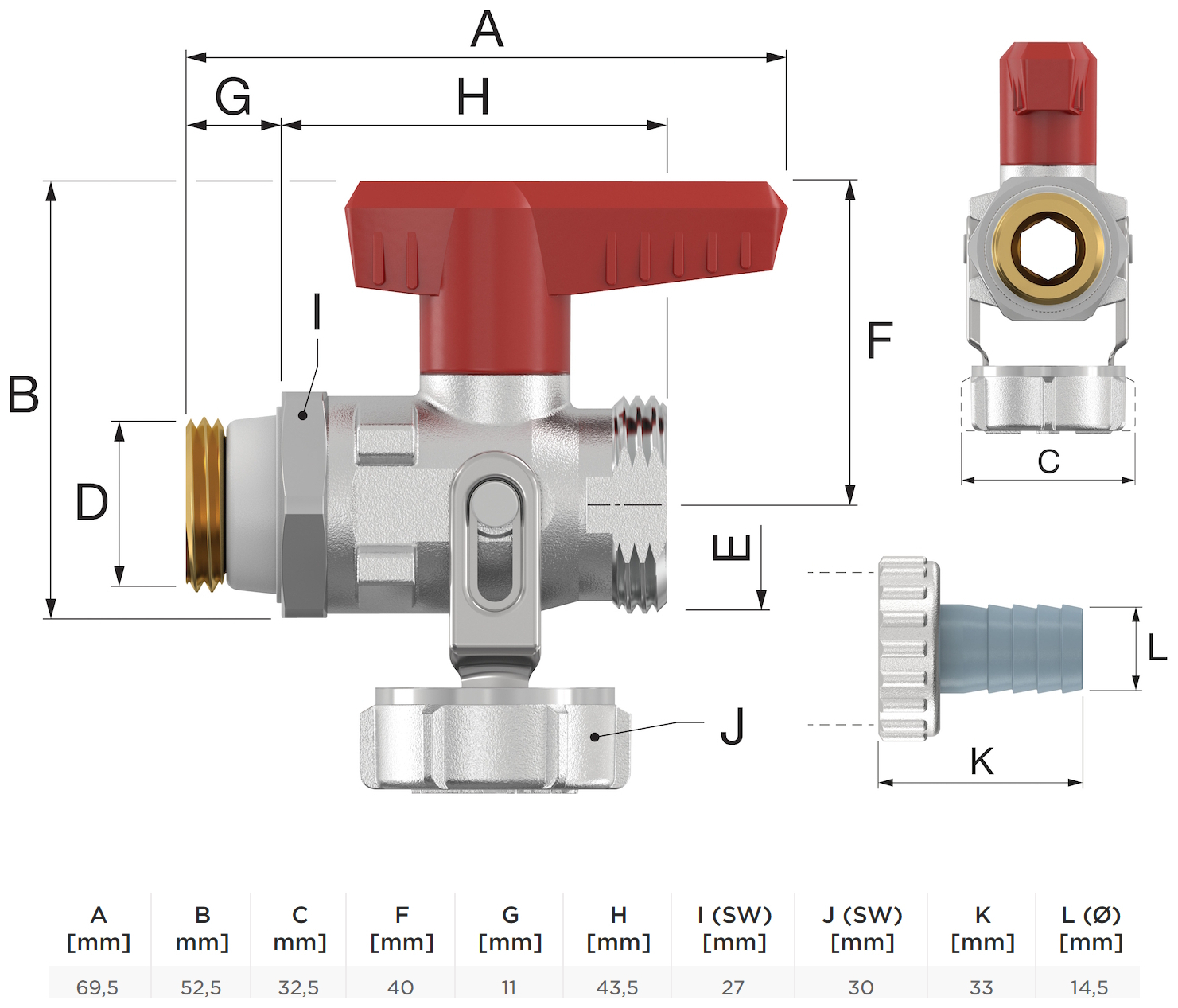 Simplex KFE-Kugelhahn 1/2'' vernickelt selbstdichtend mit Schlauchverschraubung für Heizung