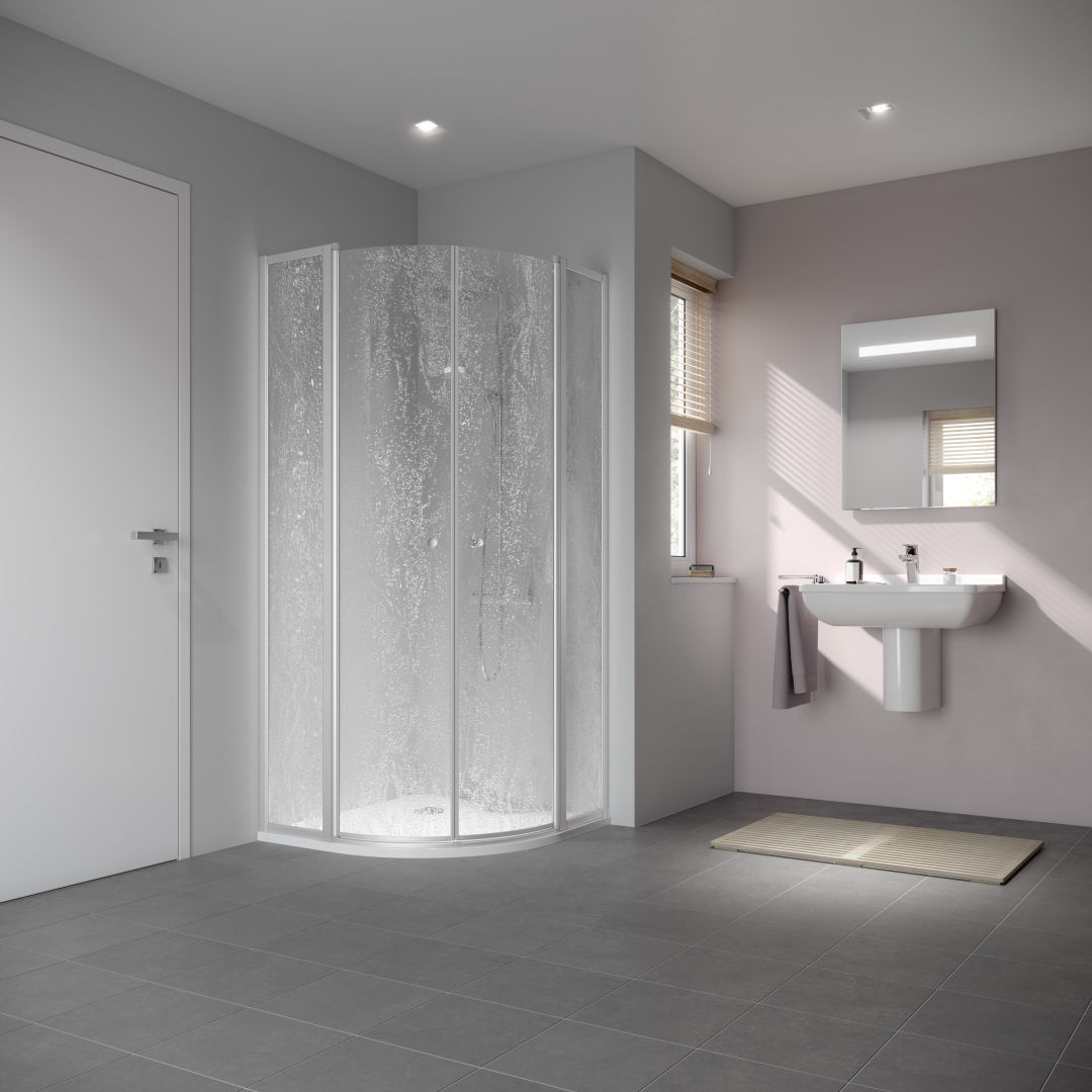 Kermi Viertelkreis Nova 2000 R55 900x1850mm Silber Mattglanz, Fontana hell