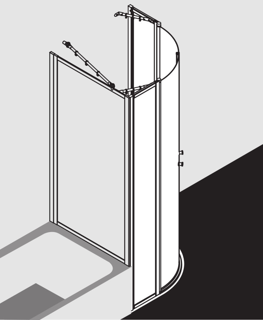 Kermi Viertelkreis Nova 2000 R55 900x1850mm Silber Mattglanz, Fontana hell