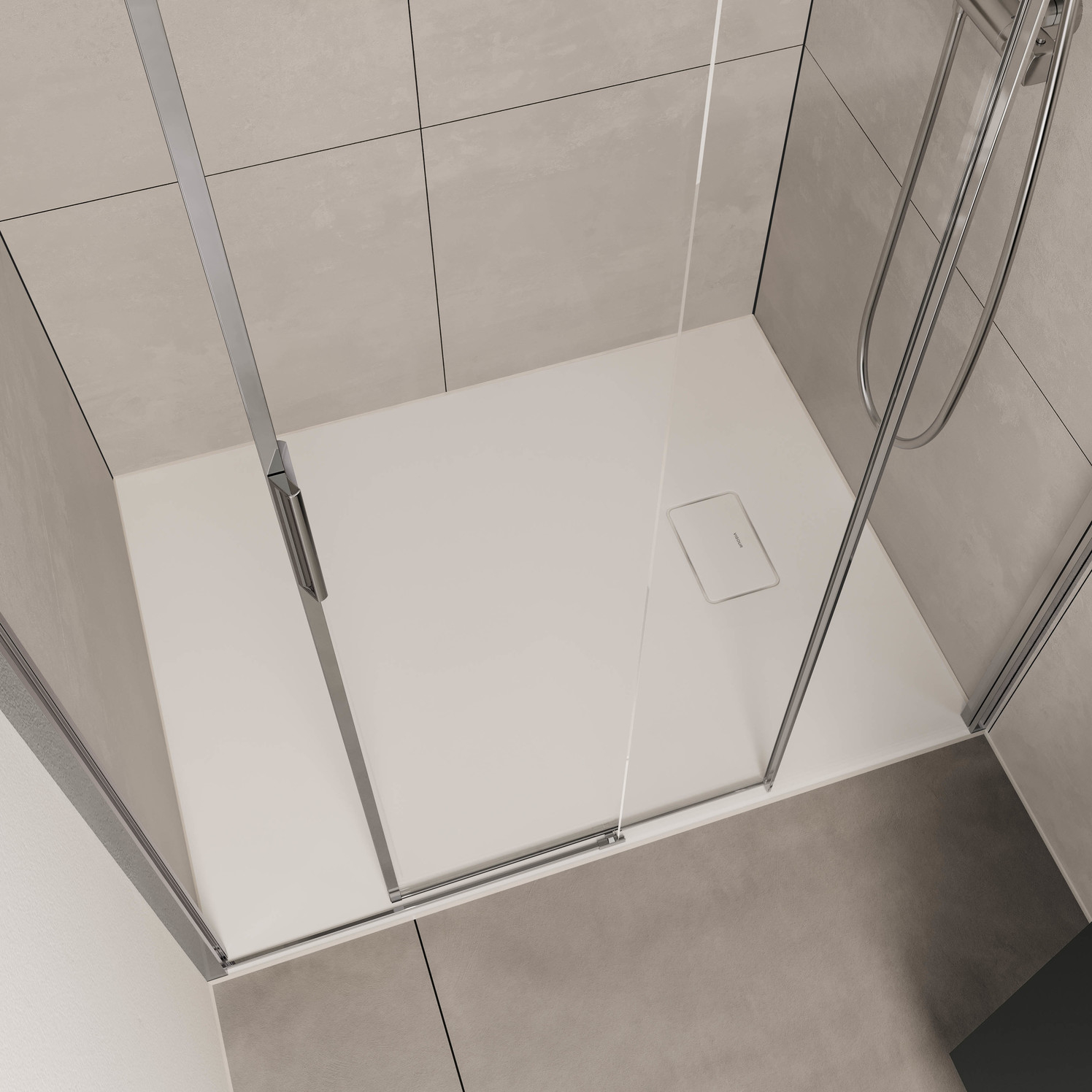 VIGOUR Duschwanne V3 Mineralguss 80x80x2,8cm mit Ablaufdeckel SafeStepPlus weiß matt