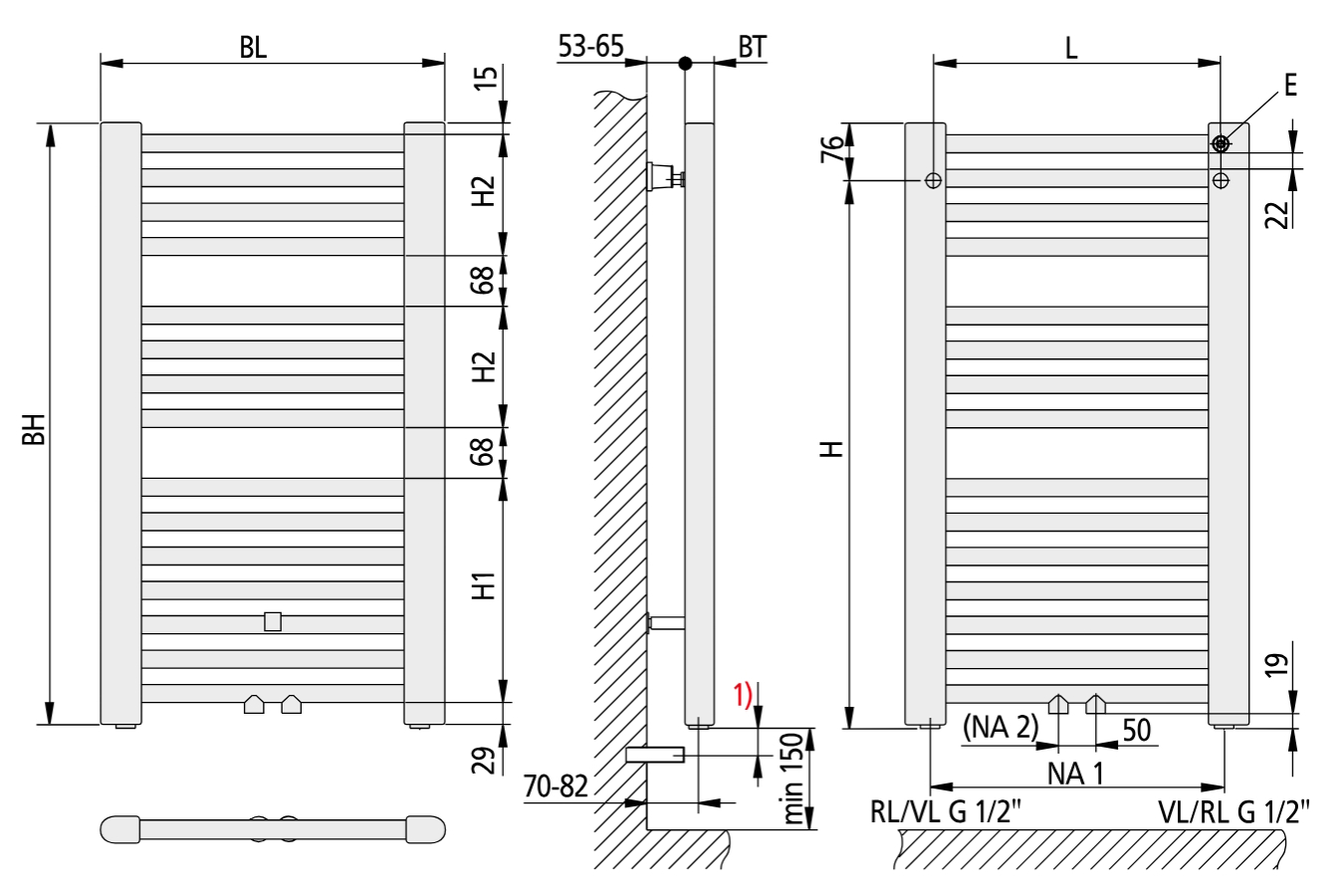 Kermi Badheizkörper Basic-50 gerade 1770 x 35 x 749 mm QN1216 weiß RAL 9016, E001M1800752XXK