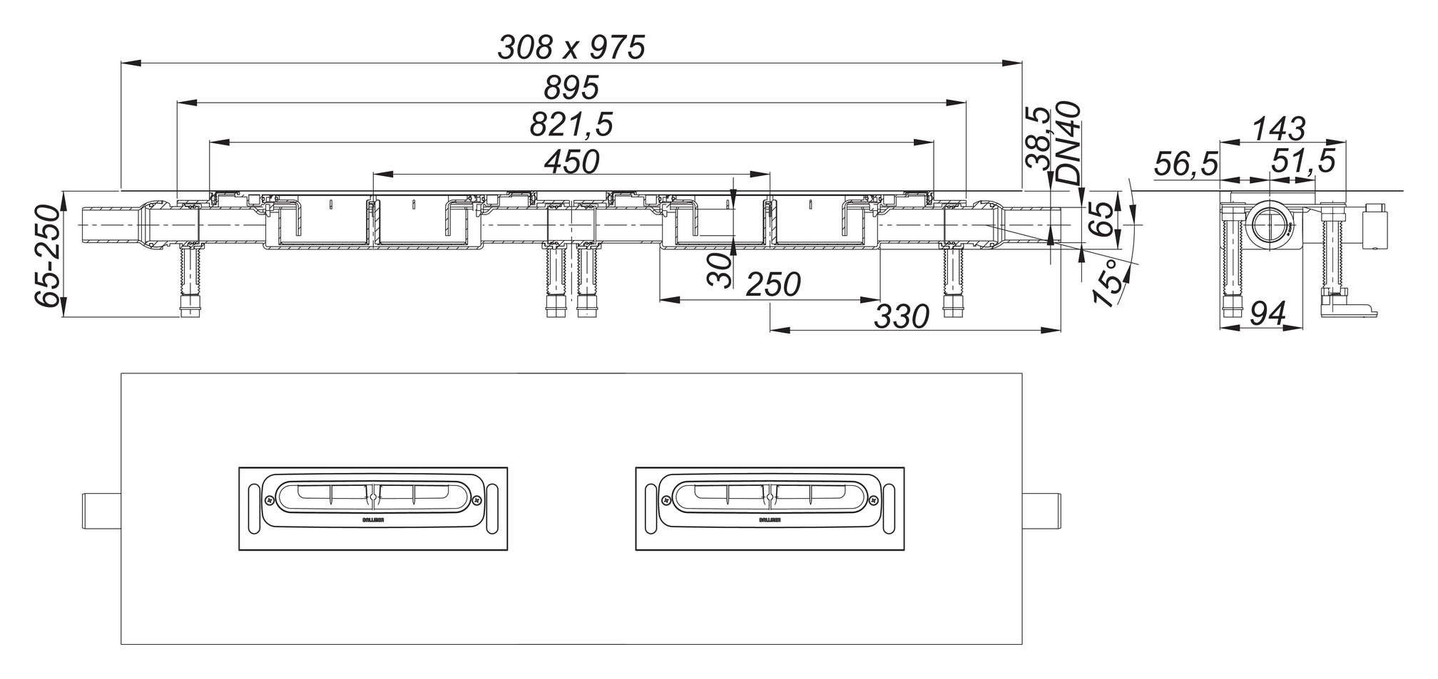 Dallmer DallFlex Duo Plan Ablaufgehäuse DN 40 für CeraWall P Duo und CeraWall S 536501 - Bild 3