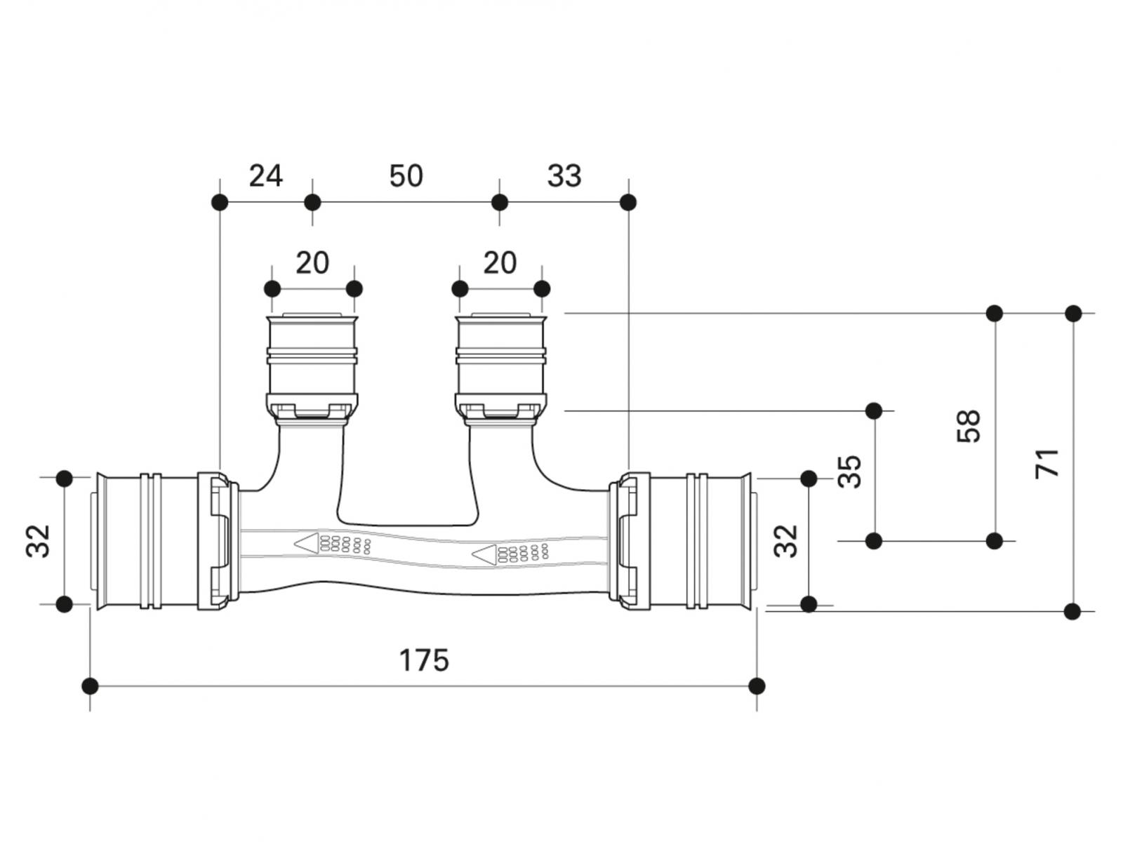 Fränkische alpex F50 PROFI Strömungsverteiler 32-20-20-32 mm 86932757 - Bild 2