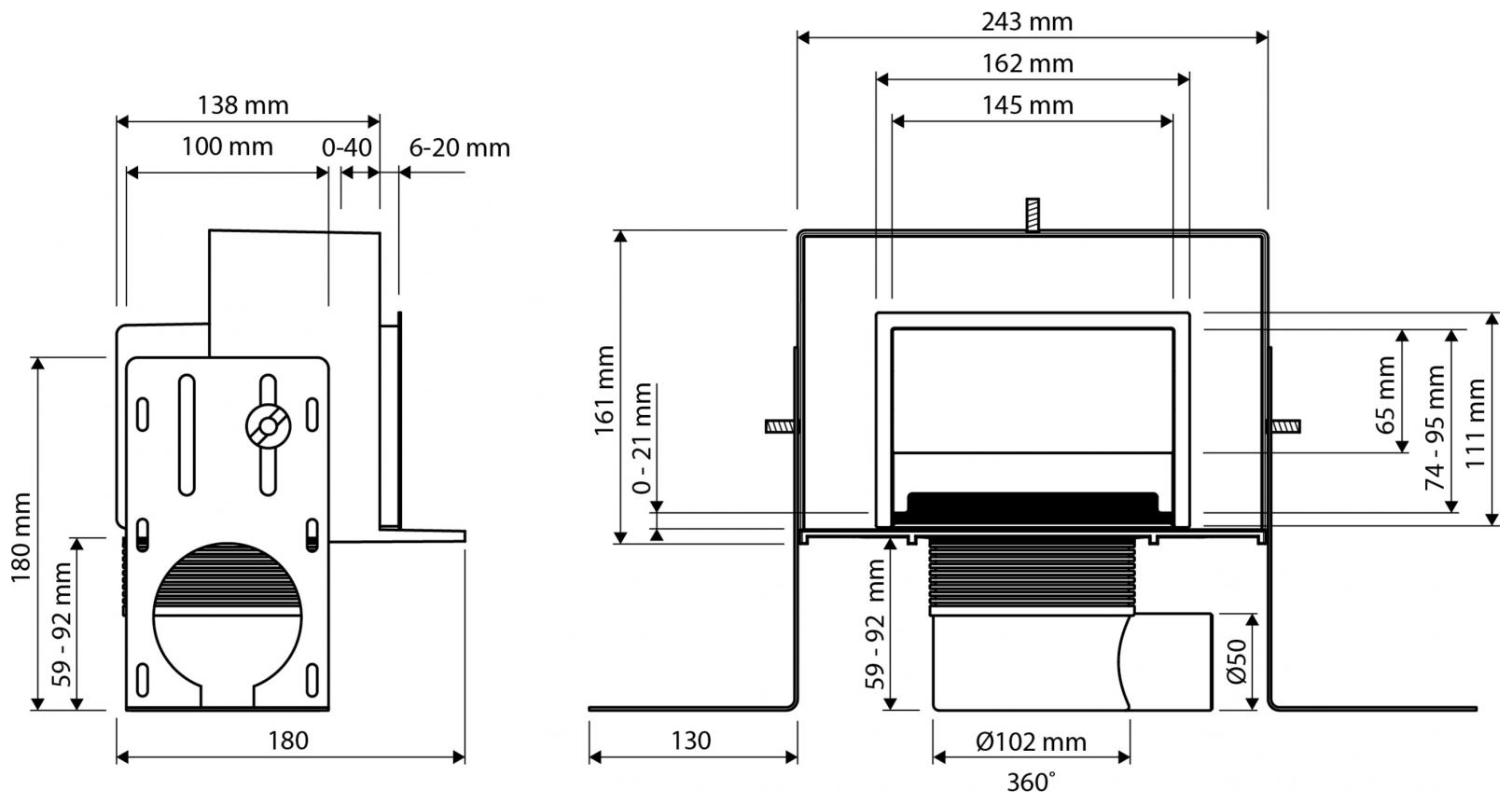 CONEL Duschablaufelement VIS für Wand- oder Bodenmontage, mit Rahmen Edelstahl matt - Bild 3