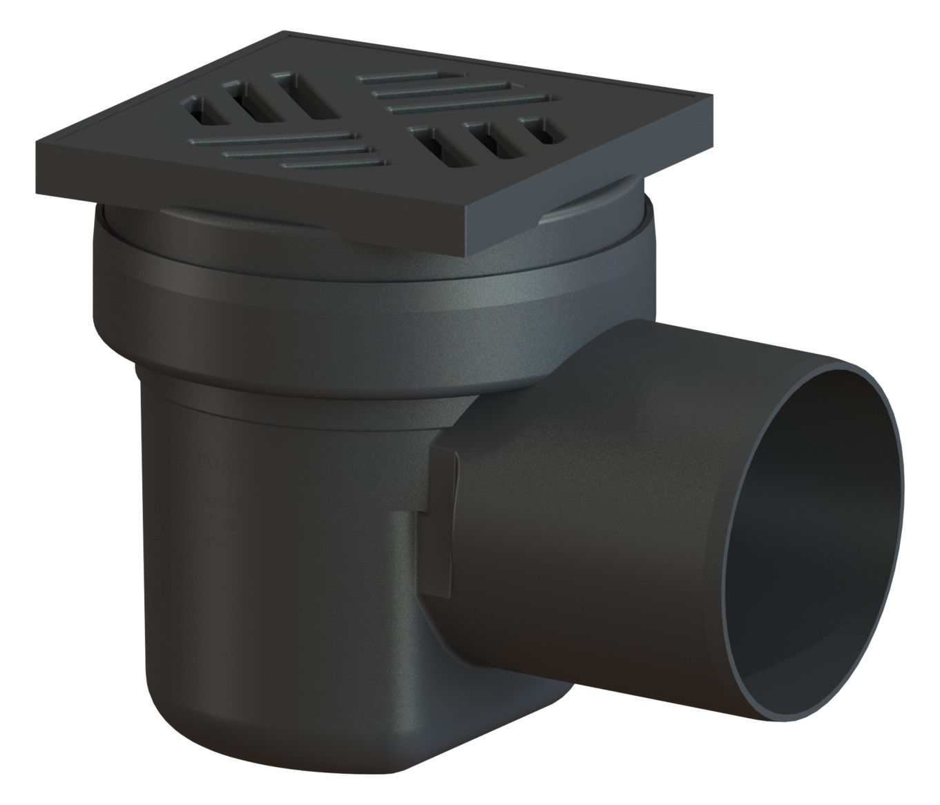 KESSEL Kellerablauf DN 100 seitlich schwarz mit Geruchverschluss Rost 150x150 mm Kl. K3 - Bild 1