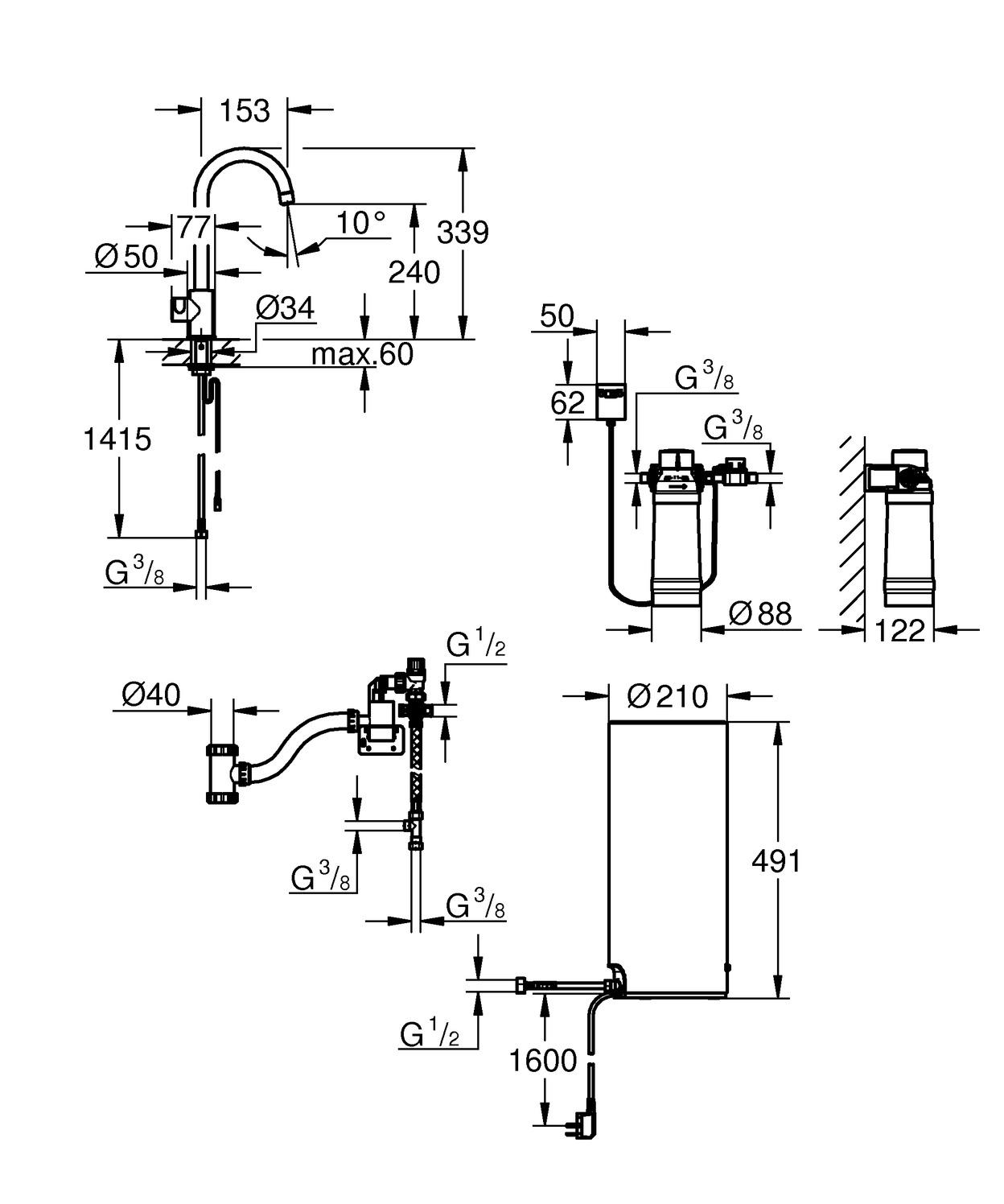GROHE Red Mono Standventil Küchenarmatur und Boiler L-Size C-Auslauf chrom 30080001 - Bild 3