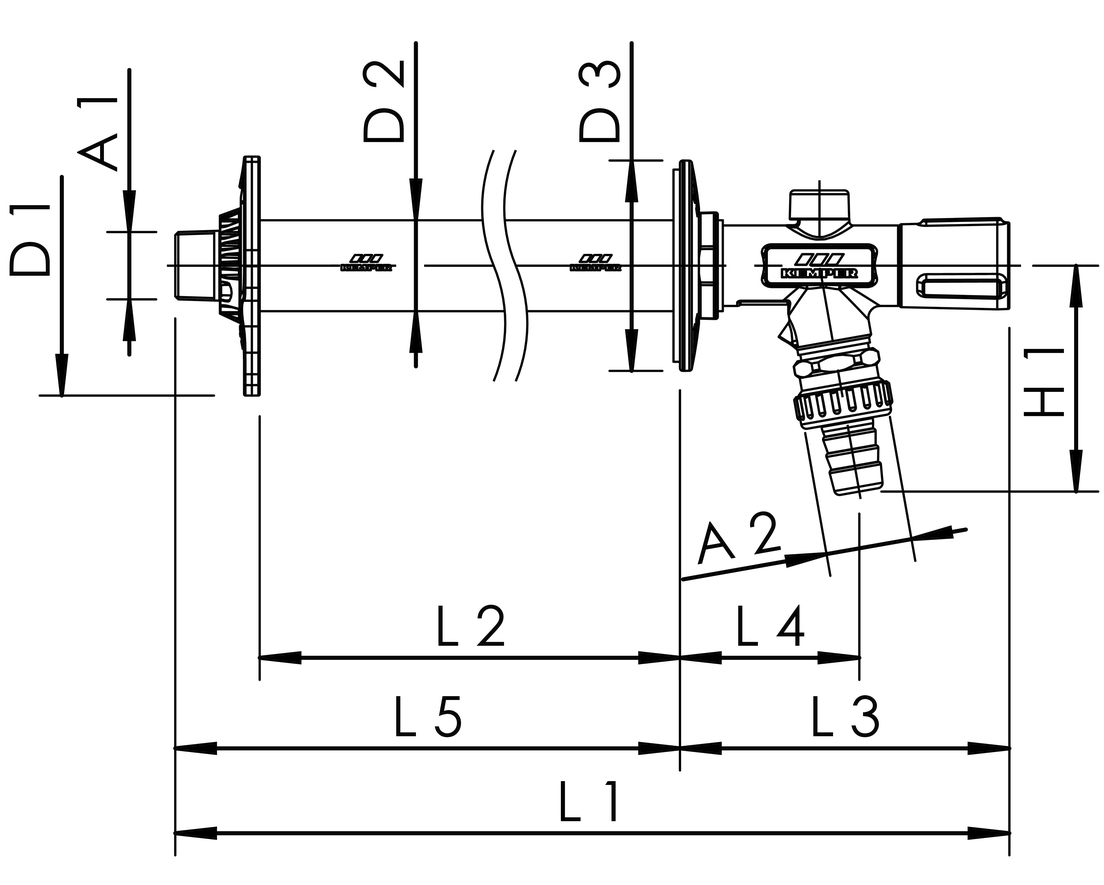 KEMPER FROSTI-XL frostsichere Außenarmatur 1/2'' Rotguss 260-530mm mit Bediengriff 578 05 015 - Bild 2
