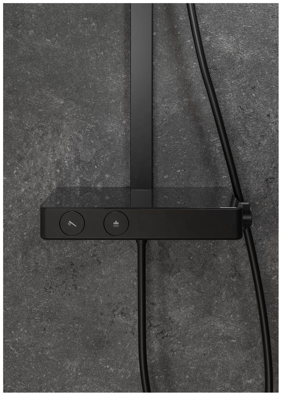 VIGOUR Duschsystem V4 Thermostat Kopfbrause 410mm edge Stabhandbrause und Schlauch schwarz matt