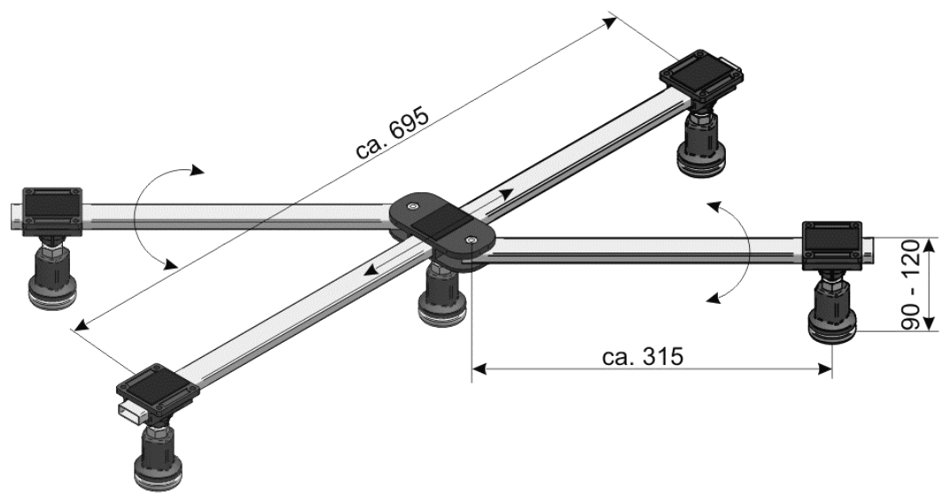 Mabo Duschwannenfuss DWF GIGA flat für Acryl-/Stahlwannen 80x75 bis 100x100cm, Höhe 9-12cm - Bild 2