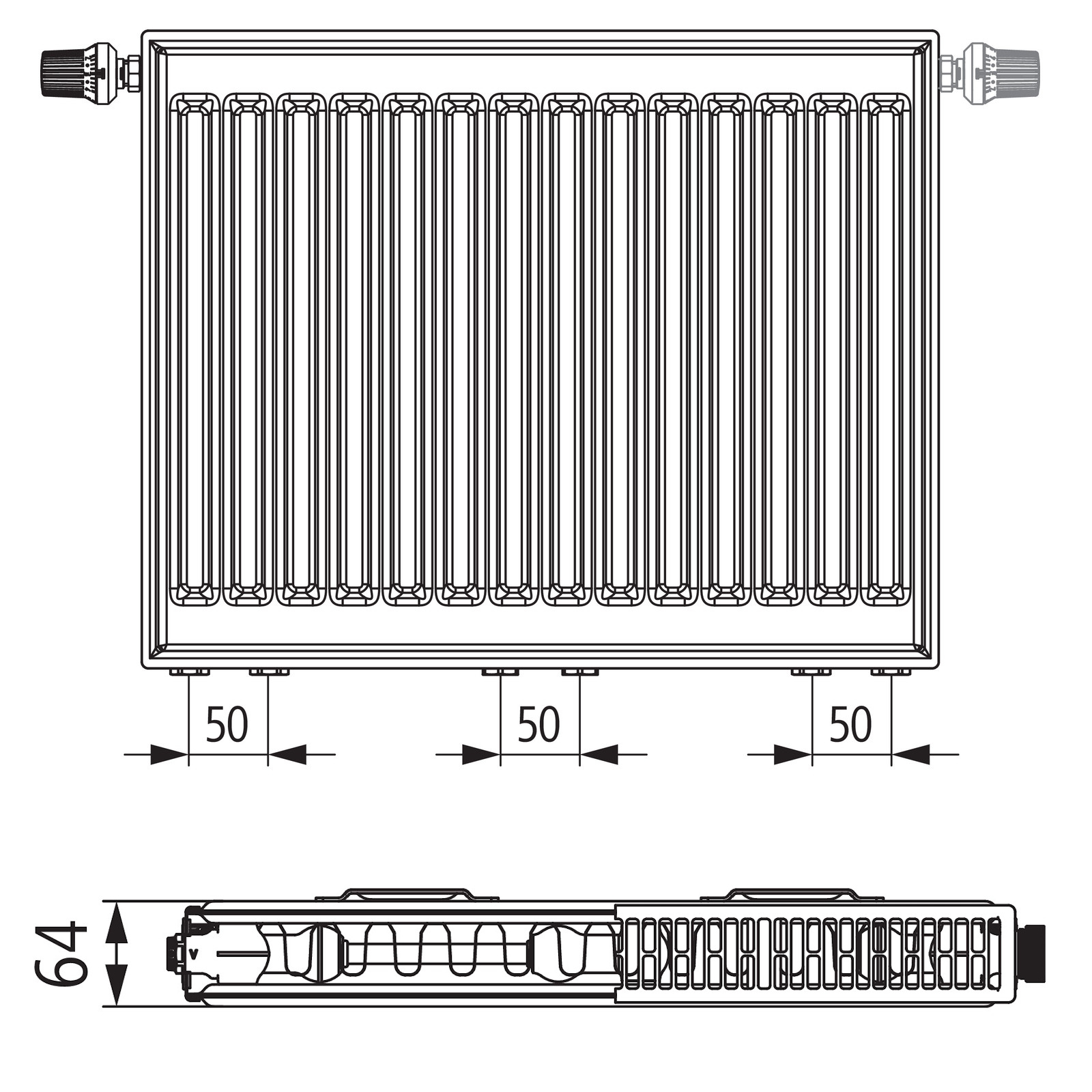 Kermi therm-x2 Profil-Vmulti Typ 12 500x800mm Ventilheizkörper Weiß inkl. Bohrkonsolenset QN850