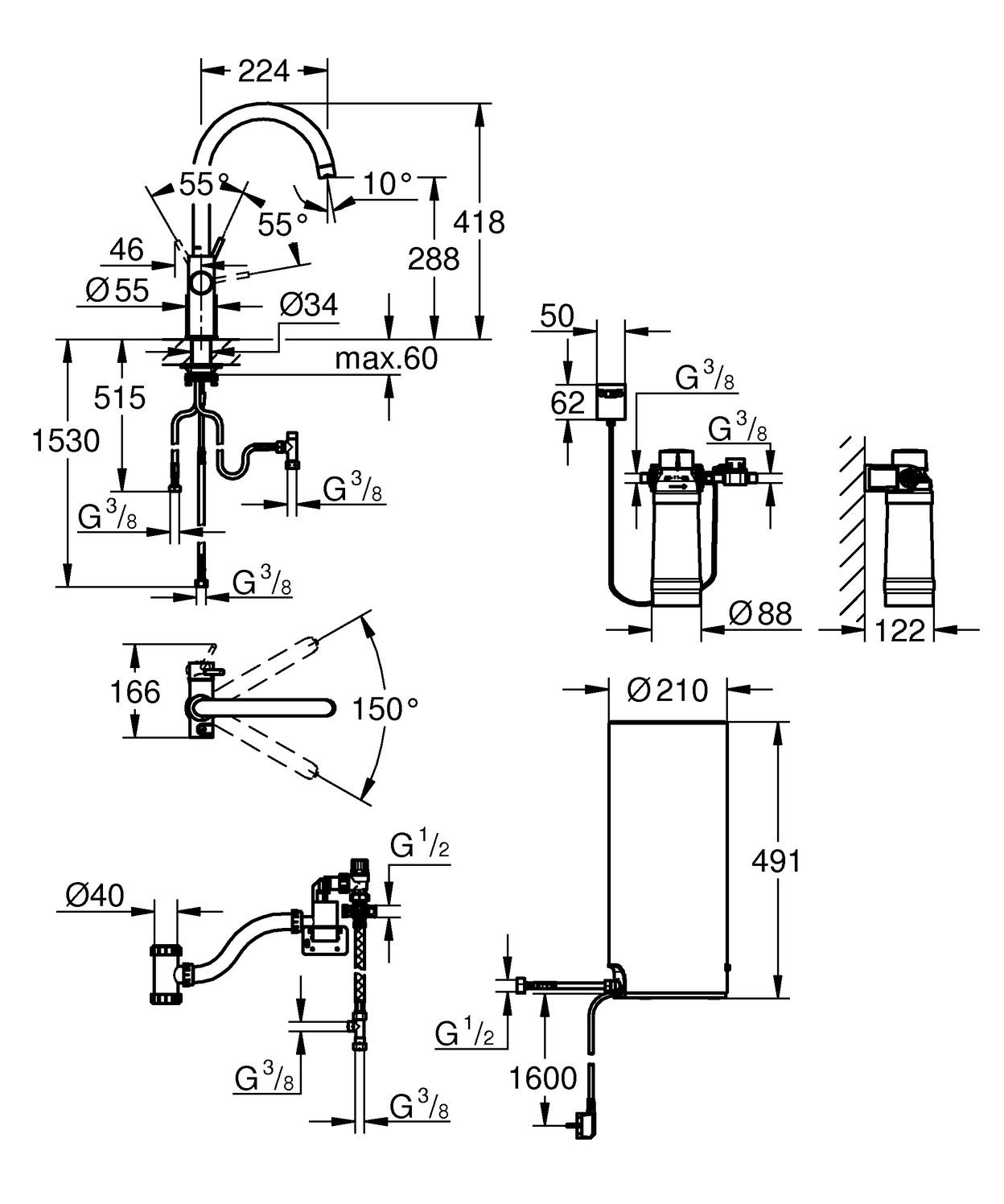 GROHE Küchenarmatur und Boiler Red Duo L-Size C-Auslauf chrom 30079001 - Bild 5