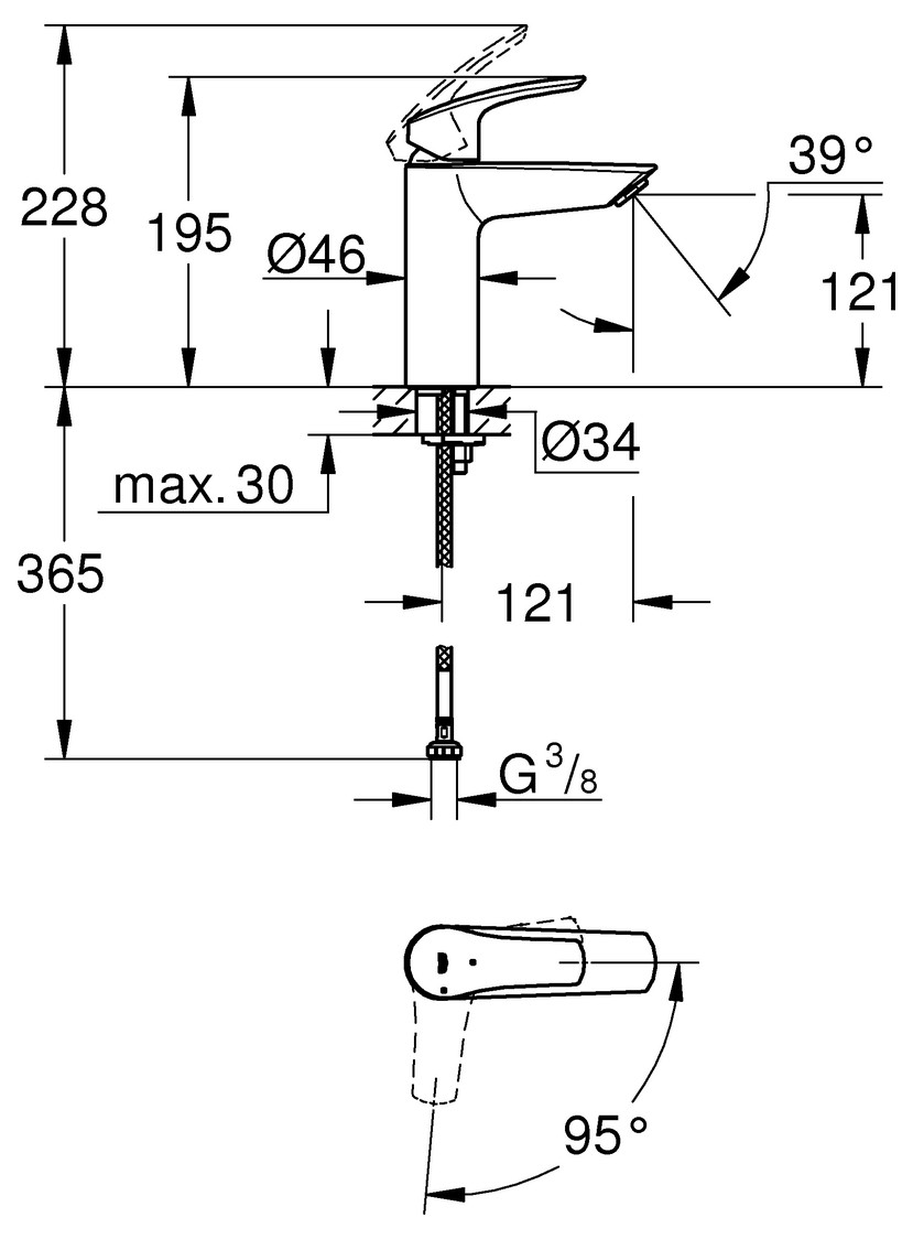 GROHE Waschtischbatterie Eurosmart M-Size glatter Körper chrom 2339530E - Bild 2