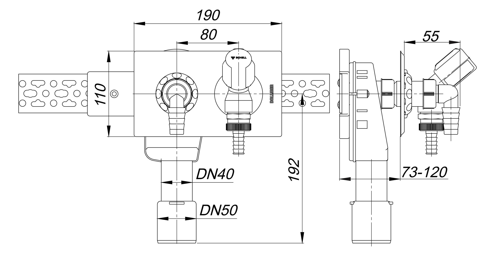 Wandeinbau-Waschgeräte-Siphon 406, DN 40/50 Abdeckplatte aus Edelstahl 130600 - Bild 2
