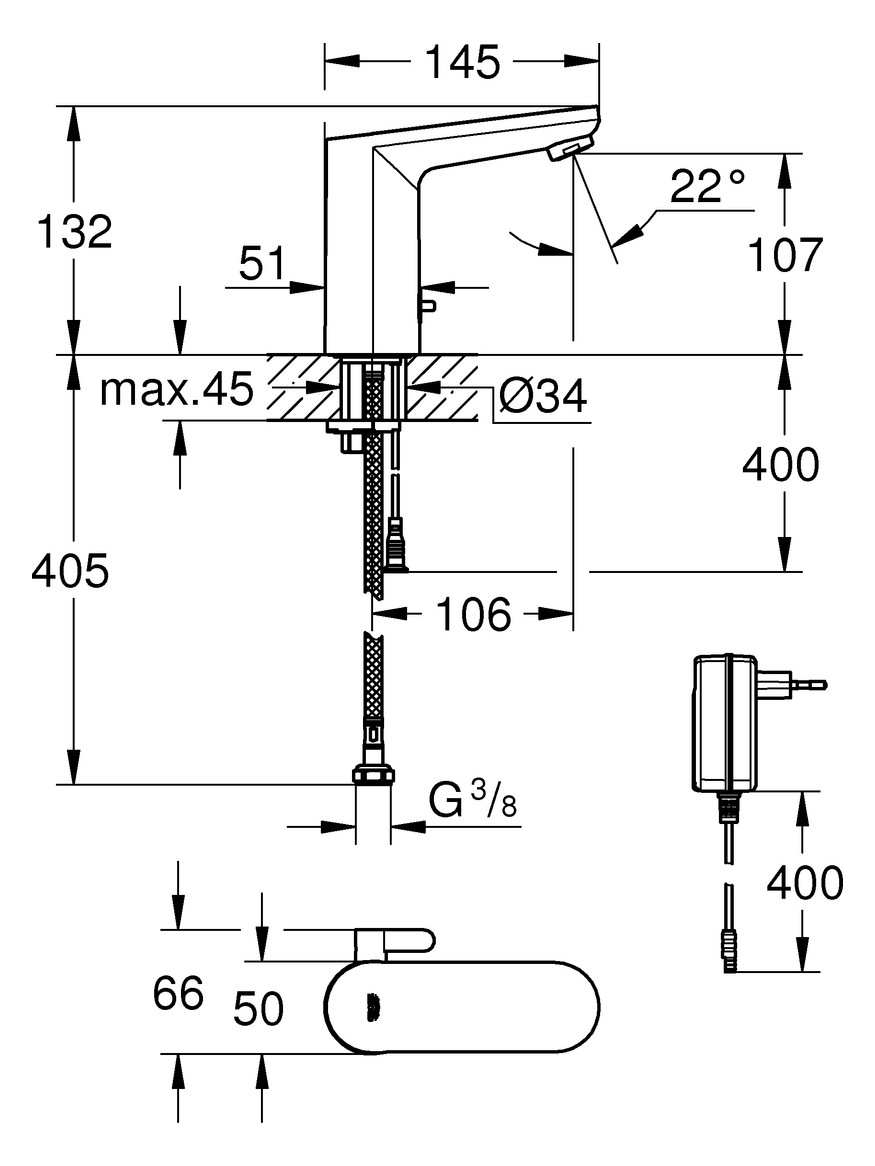 GROHE WT-IR-Elektronik Eurosmart CE M-Size mit Mischung 230V chrom 36325002 - Bild 2