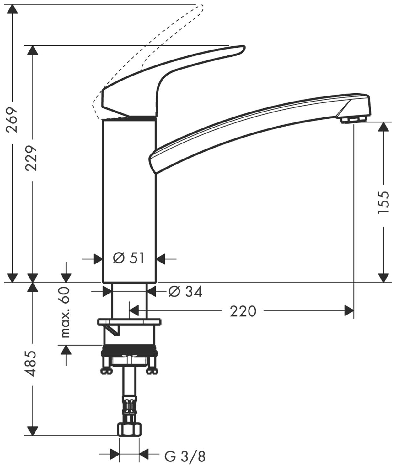 Hansgrohe Einhand-Spültischbatterie Focus E2 mit schwenkbarem Auslauf Edelstahl-Optik 31806800 - Bild 2
