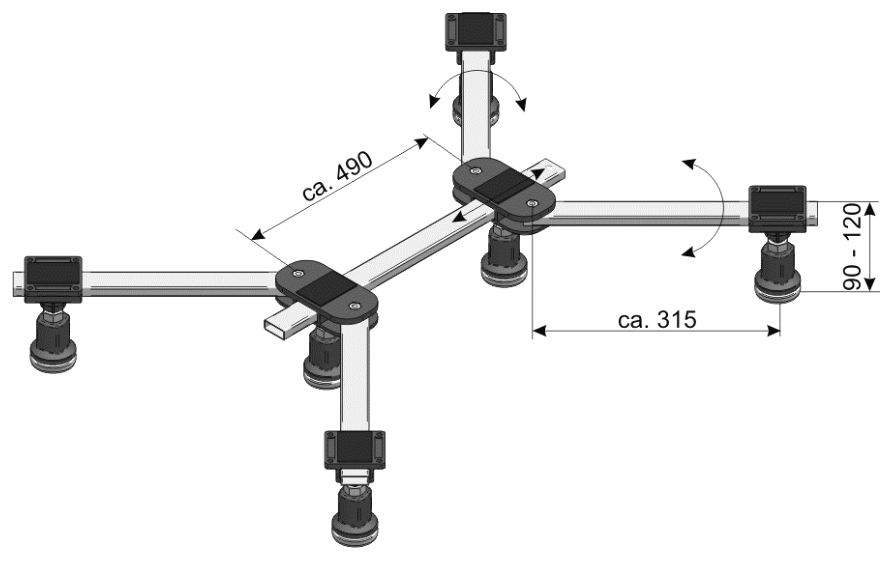 Mabo Duschwannenfuss DWF-6 flat für Acryl-/Stahlwannen 80x80 bis 120x120cm, Höhe 9-12cm - Bild 2