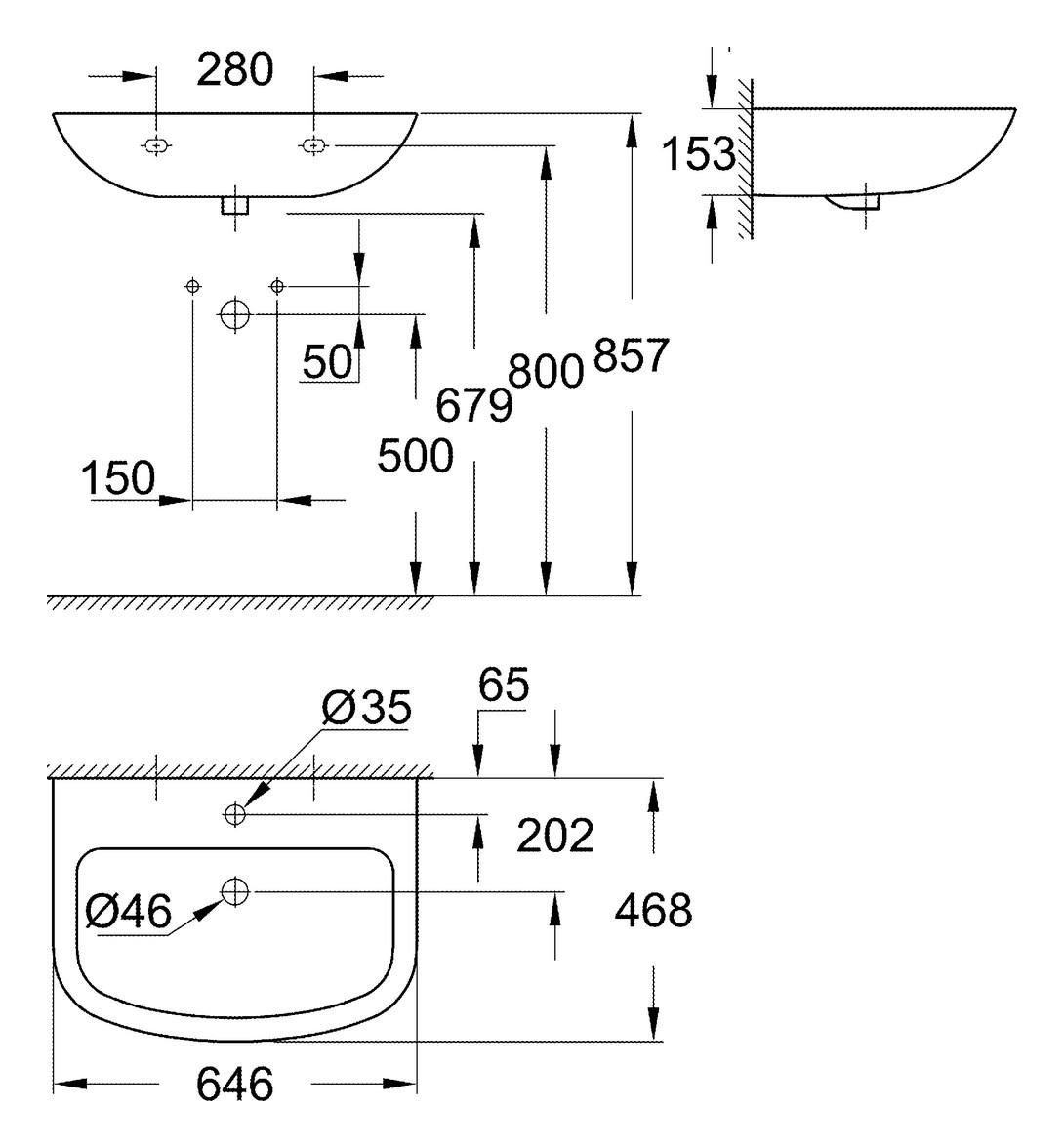 Grohe Waschtisch Bau Keramik 65x47cm alpinweiß 39420000 - Bild 2