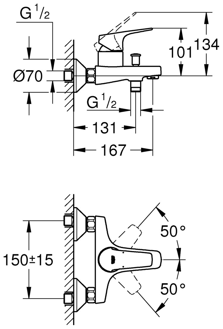 GROHE Wannenbatterie BauFlow für Wandmontage chrom 23756000 - Bild 2