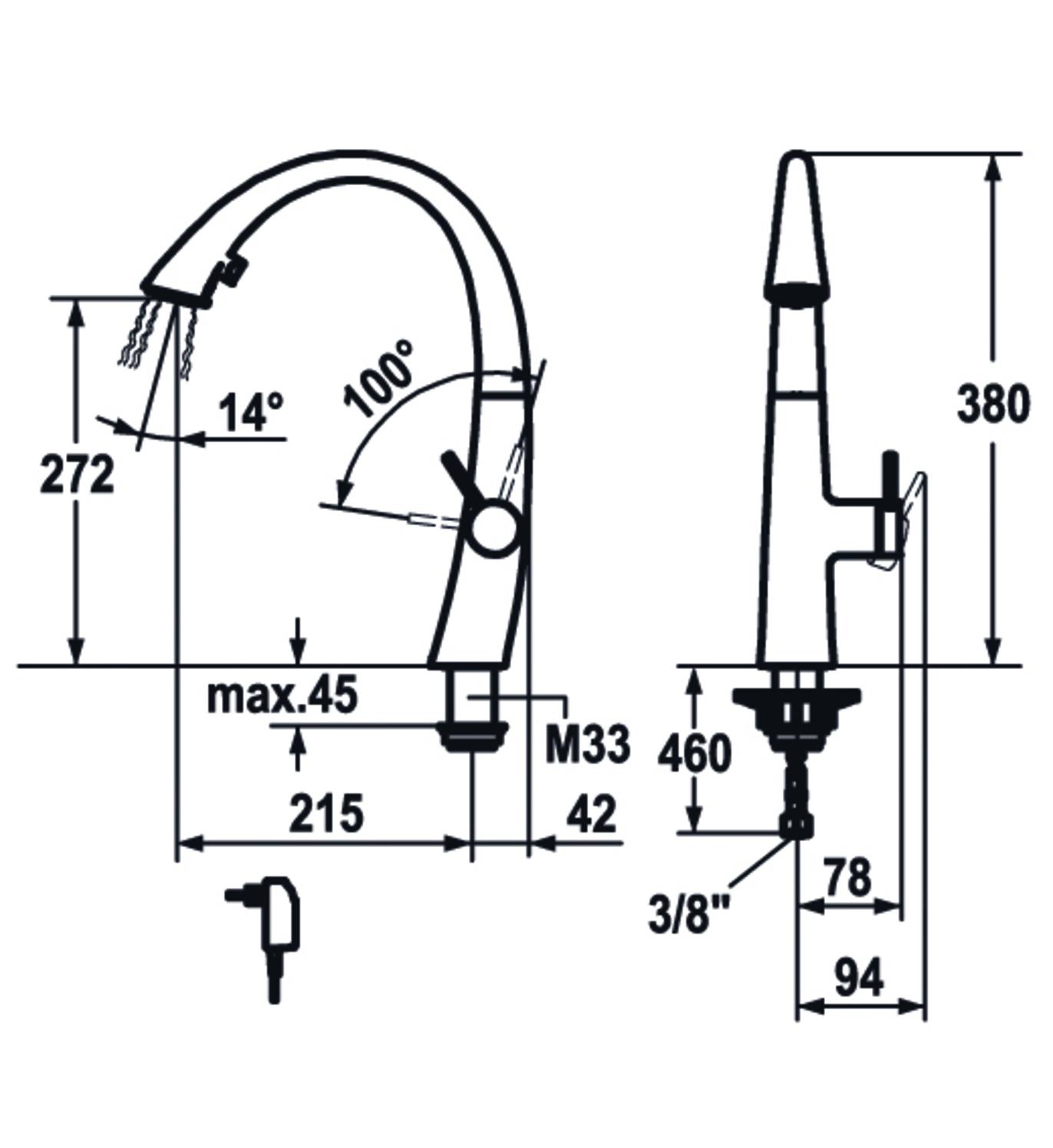 KWC ZOE Spültischbatterie mit LED, Hebel seitlich, ausziehbarer Auslauf, decorsteel 10.201.122.127FL - Bild 2
