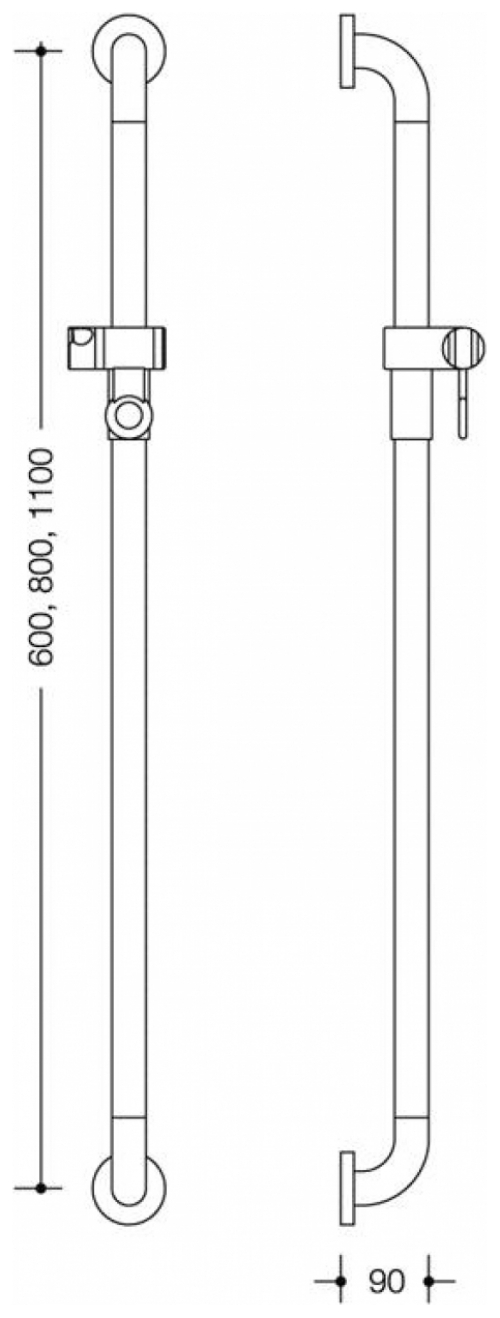 HEWI Serie 477 Brausehalterstange Achsmass 1100mm mit Brausehalter Rosetten reinweiß 477.33.100.99 - Bild 2