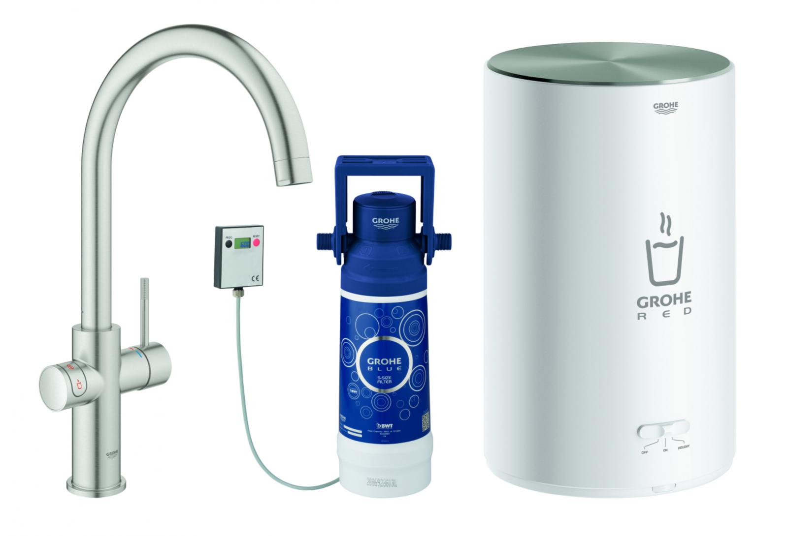 GROHE Küchenarmatur und Boiler Red Duo M-Size C-Auslauf supersteel 30083DC1 - Bild 1