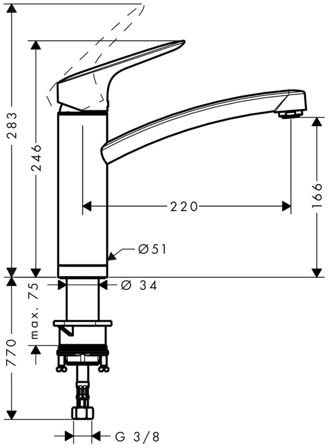 Hansgrohe Logis Spültischmischer 160 Schwenkauslauf für Vorfenstermontage verchromt 71833000 - Bild 2