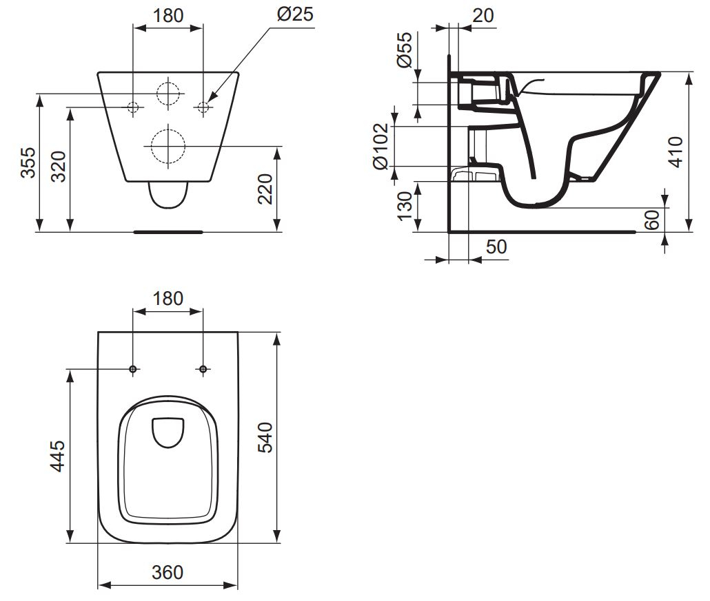 VIGOUR Wand-Tiefspül-WC derby V3 edge PflegetectPlus weiss, spülrandlos, WC-Sitz mit Absenkautomatik