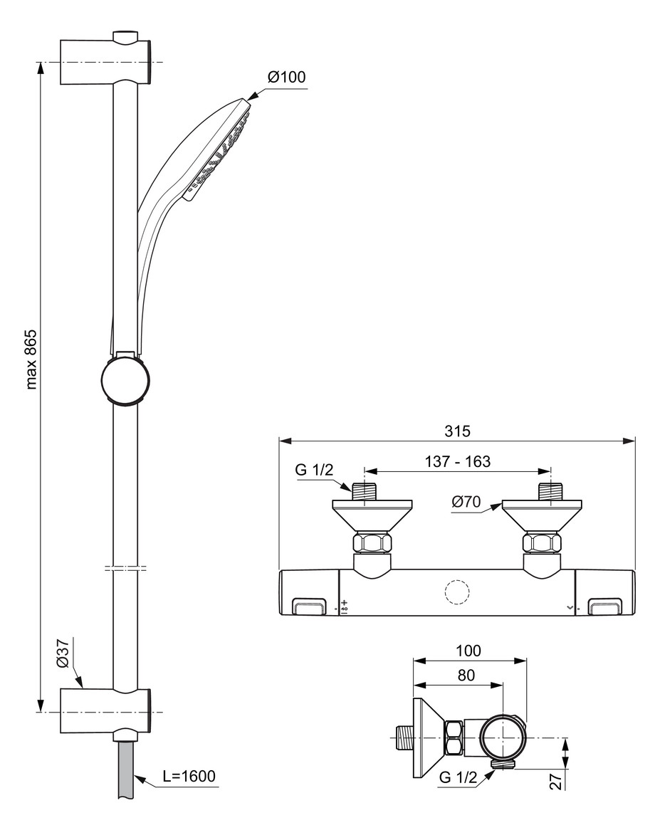 Ideal Standard Brausethermostat Ceratherm T25 chrom, mit Brausekombination 90cm A7204AA - Bild 3