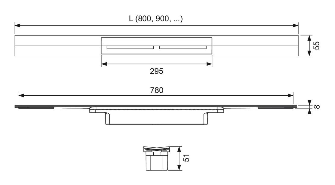 TECEdrainprofile Duschprofil 1200 mm Breite 55 mm aus Edelstahl Oberfläche poliert 671210 - Bild 2