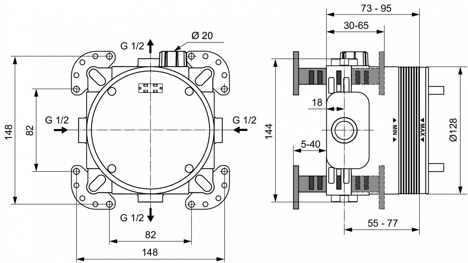 Ideal Standard UP-Bausatz 1 EASY-Box, für Einhebelmischer und Thermostate A1000NU - Bild 3